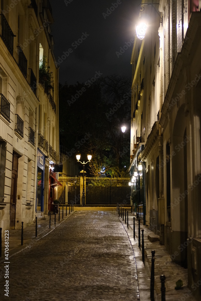 A parisian street by night. 6th district, Paris, France. The 13th November 2021.