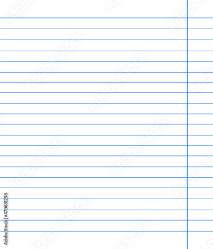 Feuille de papier blanc lignée, avec marge bleu à droit