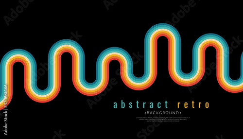 Retro colors wave lines background abstract. Vintage 70s curve stripe colorful rainbow. Vector illustration. 1970s color wallpaper.