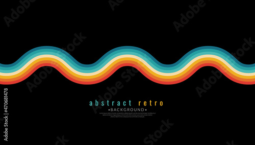 Retro colors wave lines background abstract. Vintage 70s curve stripe colorful rainbow. Vector illustration.