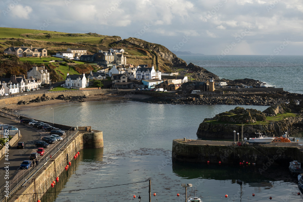 View over the harbour and coastline, Portpatrick, Dumfries and Galloway, Scotland, United Kingdom, Europe