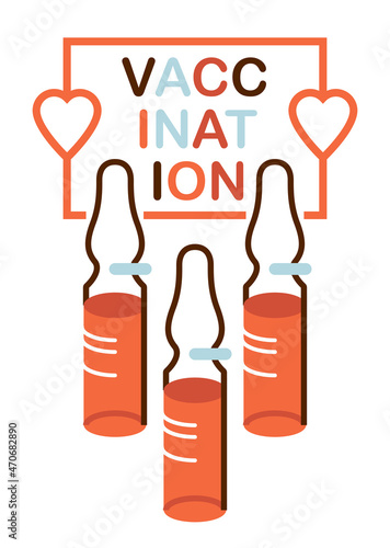 Vaccination theme vector illustration of a ampules isolated over white, epidemic or pandemic coronavirus covid 19 or flu or SARS or any other vaccine, pharmacology concept.