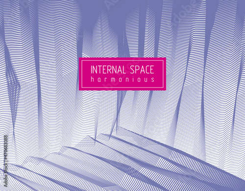 Abstract linear textured vector art background for design, psycho hypnotic futuristic 3d space inside the box or room. Fantastic psychedelic trendy modern op art, optical dimensional illusion.