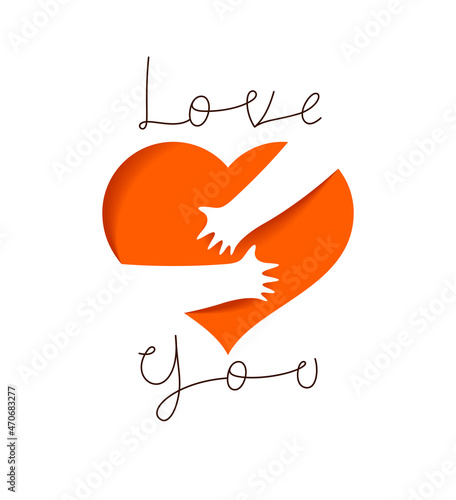 Heart and hands hugging love you vector concept, loving hands, adore passion and care stylish illustration.