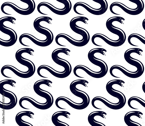 Seamless snakes pattern in vintage drawing style, dangerous poisoned reptiles vector background, endless tiling wallpaper, subculture rock n roll and hard rock theme.