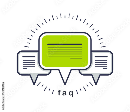 Technical support and frequently asked questions FAQ vector design element isolated on white, speech bubbles concept.