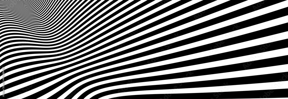 Op art distorted perspective black and white lines in 3D motion abstract vector background, optical illusion insane linear pattern, artistic psychedelic illustration. Op art distorted perspective black and white lines in 3D motion abstract vector background, optical illusion insane linear pattern, artistic psychedelic illustration.