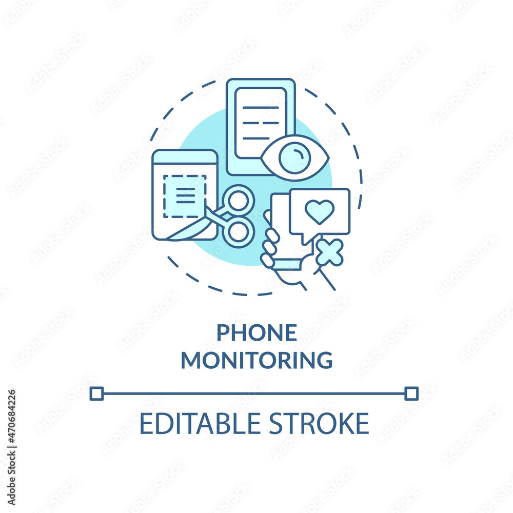 Phone monitoring blue concept icon. Cellphone application to track mobile activity. Employee monitoring abstract idea thin line illustration. Vector isolated outline color drawing. Editable stroke