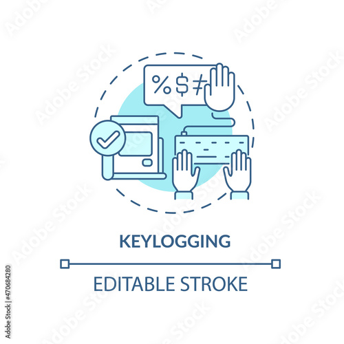 Keylogging blue concept icon. Keystroke logging. Admin access to work software. Employee monitoring abstract idea thin line illustration. Vector isolated outline color drawing. Editable stroke