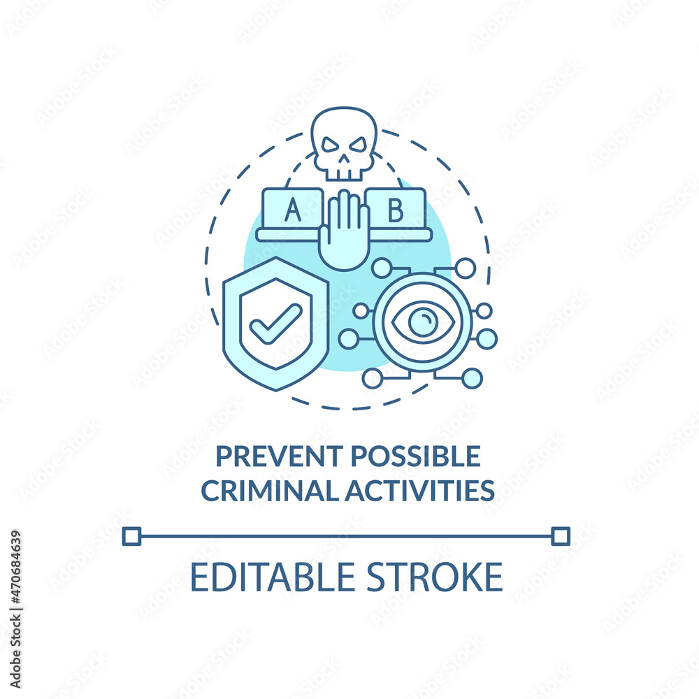 Prevent possible criminal activities blue concept icon. Safety in office. Employee monitoring abstract idea thin line illustration. Vector isolated outline color drawing. Editable stroke