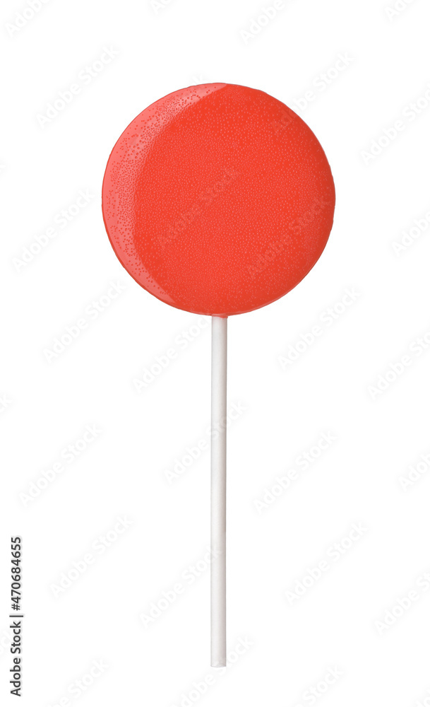 Front view of red round fruit lollipop Front view of red round fruit lollipop