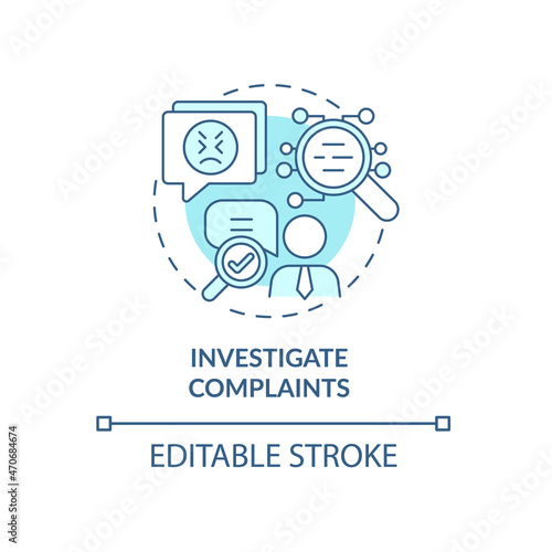 Investigate compaints blue concept icon. Check workers problem in workplace. Employee monitoring abstract idea thin line illustration. Vector isolated outline color drawing. Editable stroke