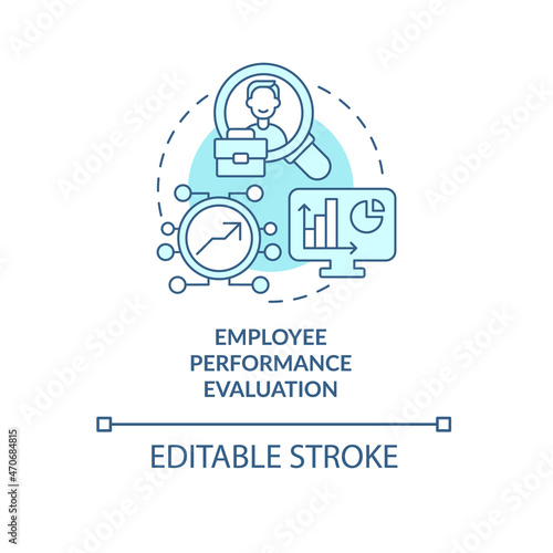Employee performance evaluation blue concept icon. Assessing productivity. Worker monitoring abstract idea thin line illustration. Vector isolated outline color drawing. Editable stroke