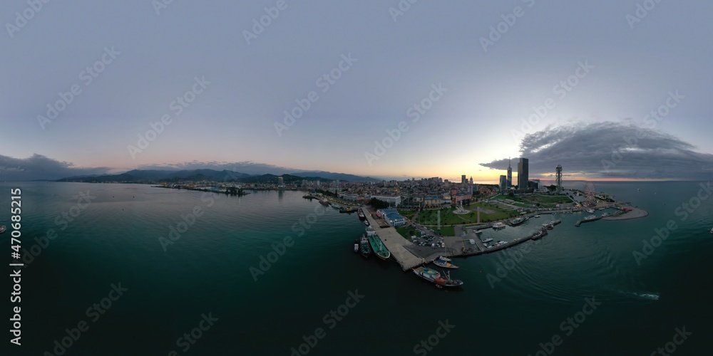 Batumi, Georgia - August 4, 2020: 360 panorama of the city in the evening