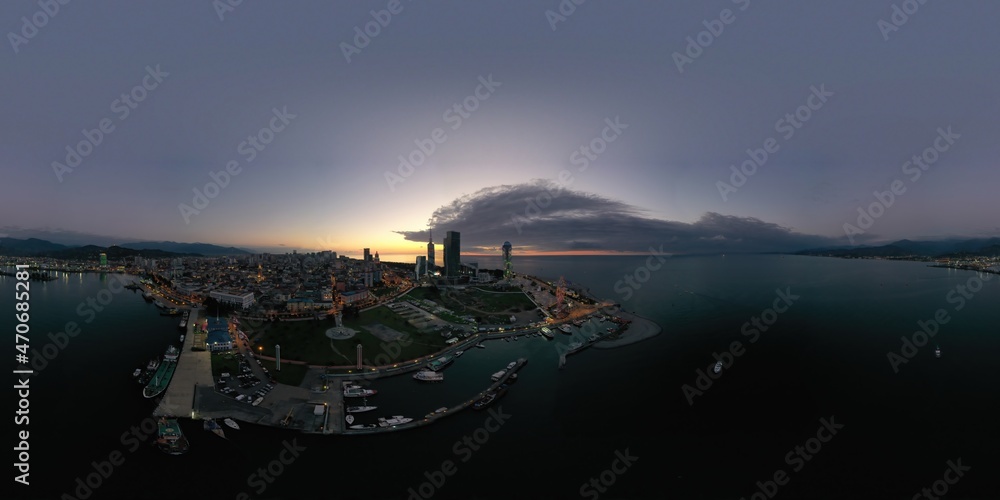 Batumi, Georgia - August 4, 2020: 360 panorama of the city in the evening