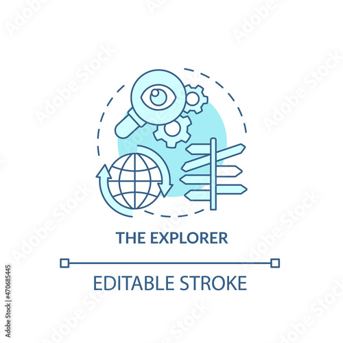 Explorer blue concept icon. Types of expats abstract idea thin line illustration. Person seeking for new experience. Discover and explore. Vector isolated outline color drawing. Editable stroke