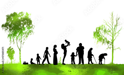 Silhouettes of people. Woman life cycle abstraction. Vector illustration