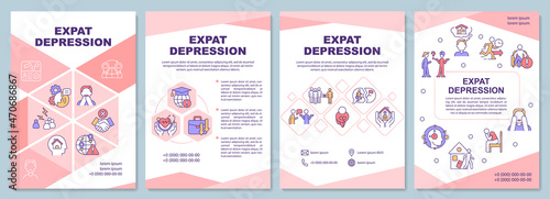 Expat depression brochure template. Feel anxious when relocating. Flyer, booklet, leaflet print, cover design with linear icons. Vector layouts for presentation, annual reports, advertisement pages