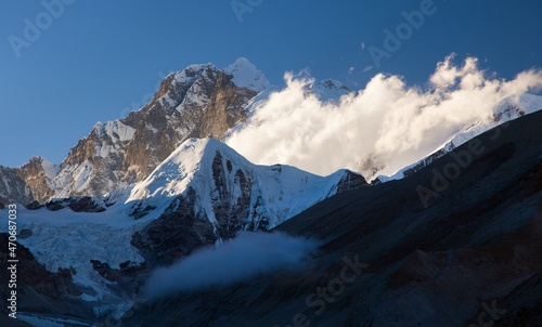 Evening sunset view of mount Everest and Lhotse