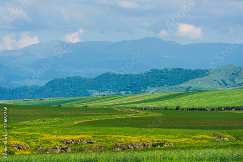 Alpine landscape with field and mountains, Armenia © vahanabrahamyan