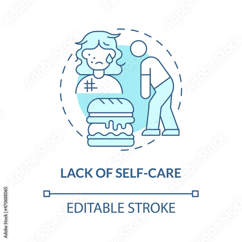 Self-care absence concept icon. Disregard individual health and hygiene. Overlook basic personal needs abstract idea thin line illustration. Vector isolated outline color drawing. Editable stroke
