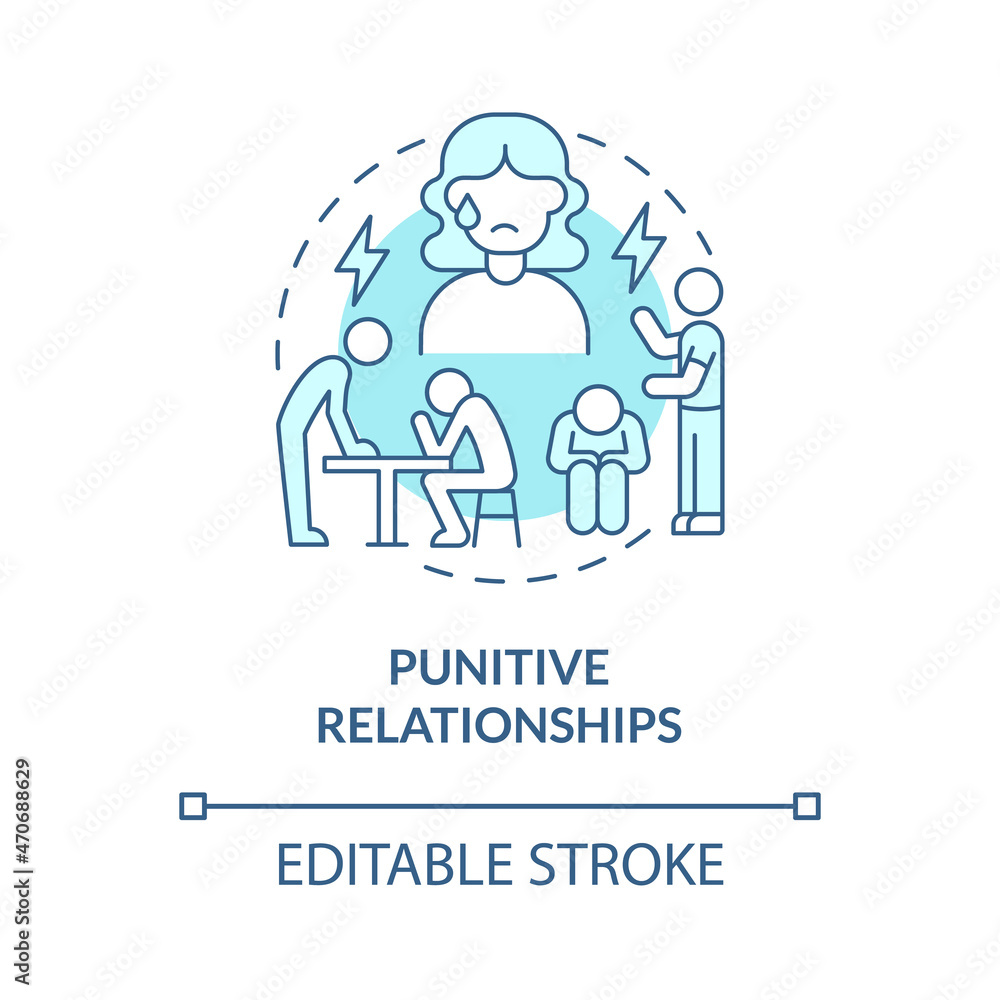 Punitive partner concept icon. Physical and mental abuse. Unreasonable punishment abstract idea thin line illustration. Unreasonable punishment. Vector isolated outline color drawing. Editable stroke Punitive partner concept icon. Physical and mental abuse. Unreasonable punishment abstract idea thin line illustration. Unreasonable punishment. Vector isolated outline color drawing. Editable stroke