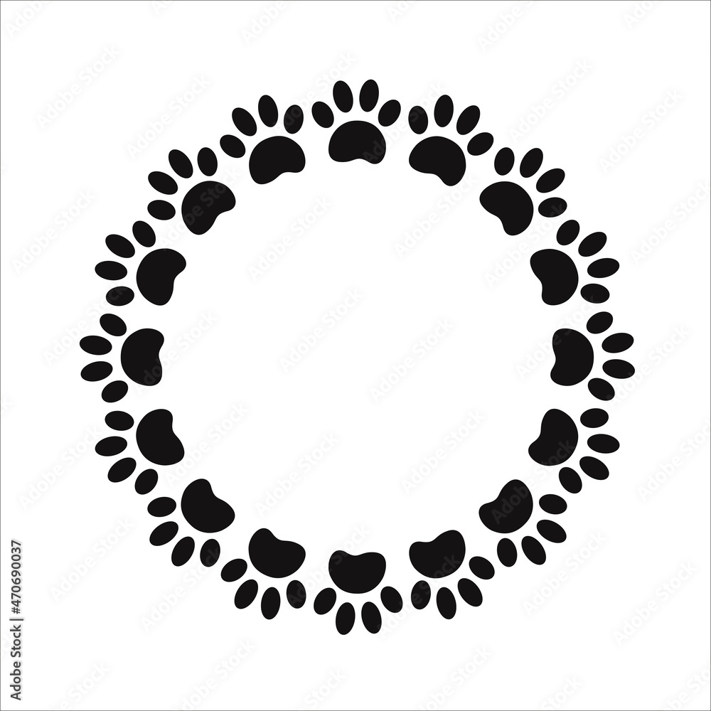Black paw prints animals round frame design element with blank space for your text.
Black paw prints animals round frame design element with blank space for your text.