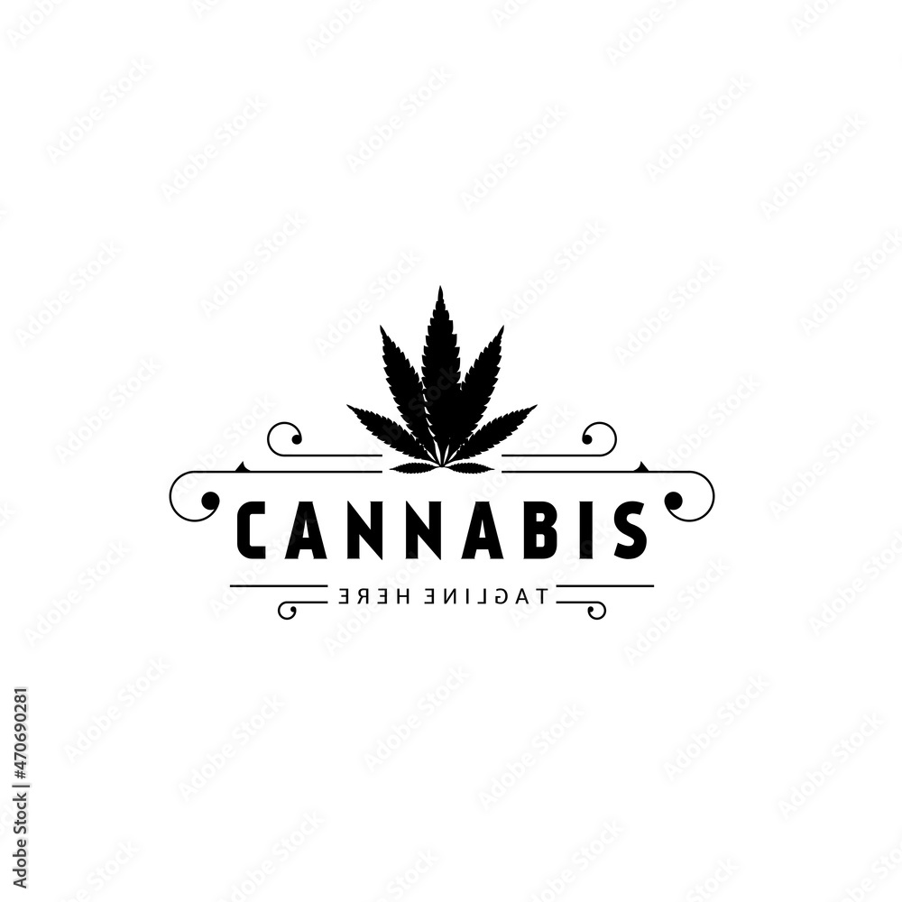 marijuana leaf silhouette vintage badge logo design,