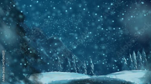 Winter landscape illustration - Blue snow background