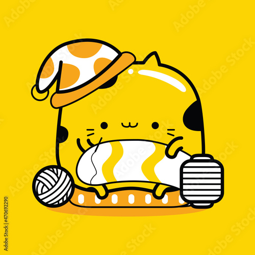 cute cat character knitter profession