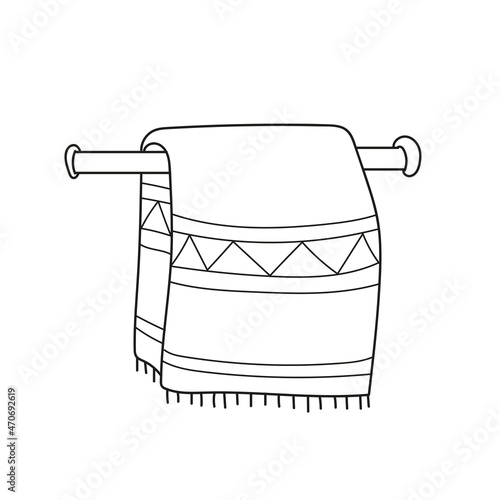 Simple coloring page. Towel, hanging on a towel holder coloring book page. Hand drawn vector - sketch illustration