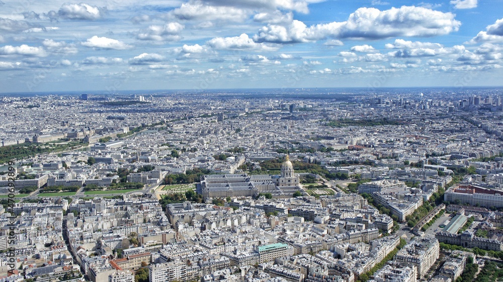 Paris, France, September 2010, view from the observation deck of the Eiffel Tower to Paris