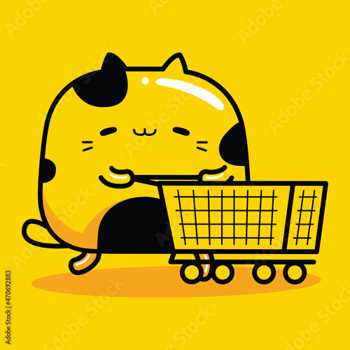 happy cute cat character shopping at mall