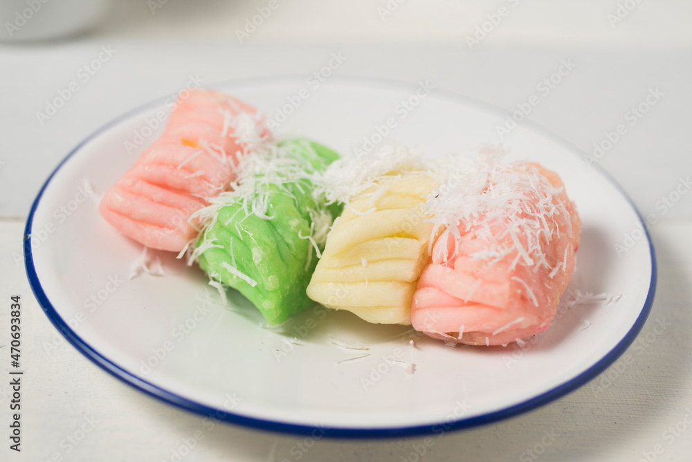 Getuk lindri, traditional food from Java Indonesia against white background Getuk lindri, traditional food from Java Indonesia against white background