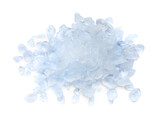 Heap of crushed ice on white background, top view