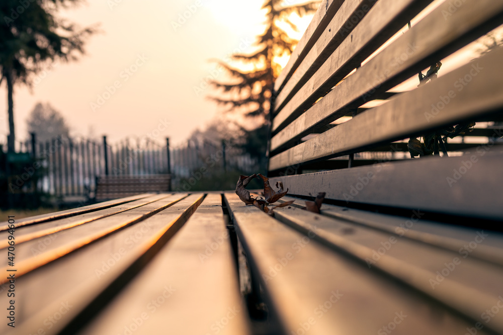 Park bench at sunset Park bench at sunset