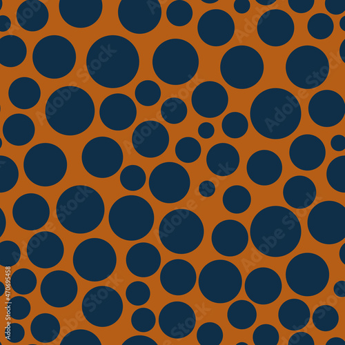 Vector orange and navy geometric organic polka dots seamless pattern. Bright  bold and fun. Perfect for fabric  wallpaper and stationery. Surface pattern design.