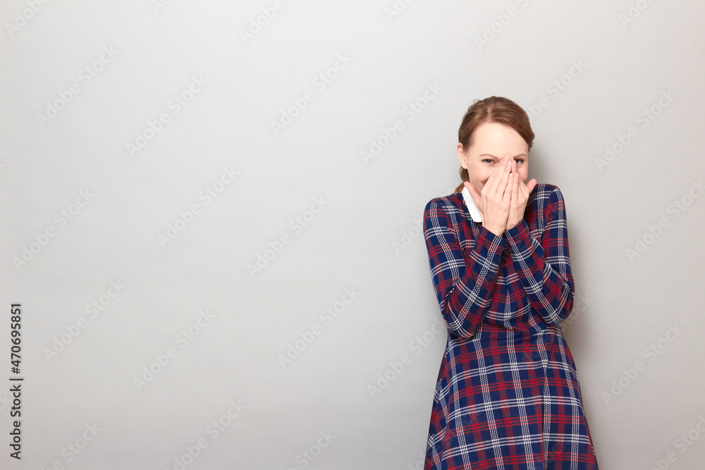 Portrait of happy cheerful girl laughing at funny joke Portrait of happy cheerful girl laughing at funny joke