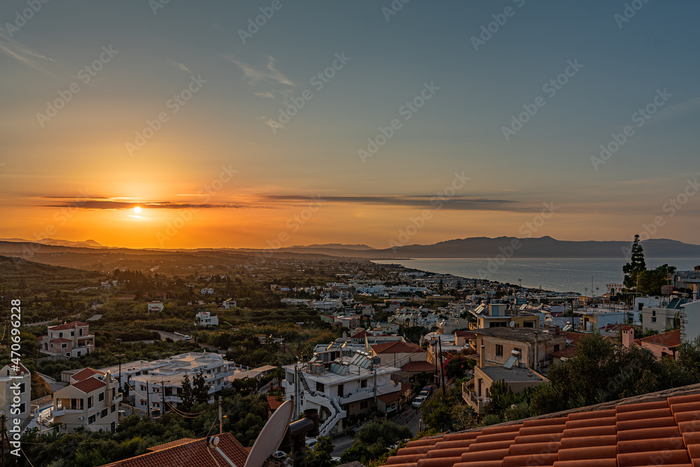 Sunset over Platanias bay from a high viewpoint