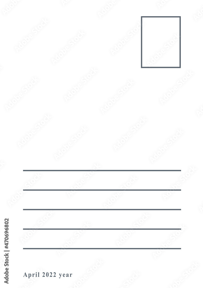 post card letter pattern back side with copy space lines and postage stamp, vertical mockup with white background and April month time post card letter pattern back side with copy space lines and postage stamp, vertical mockup with white background and April month time