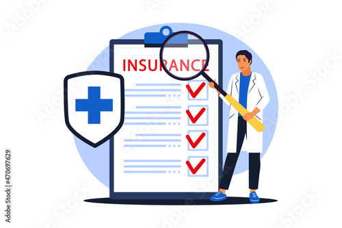 Health insurance concept. Health care, finance and medical service. Vector illustration. Flat