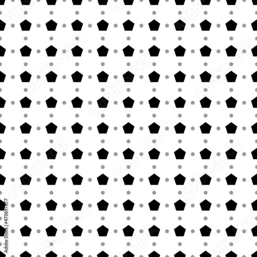 Square seamless background pattern from geometric shapes are different sizes and opacity. The pattern is evenly filled with big black pentagon symbols. Vector illustration on white background