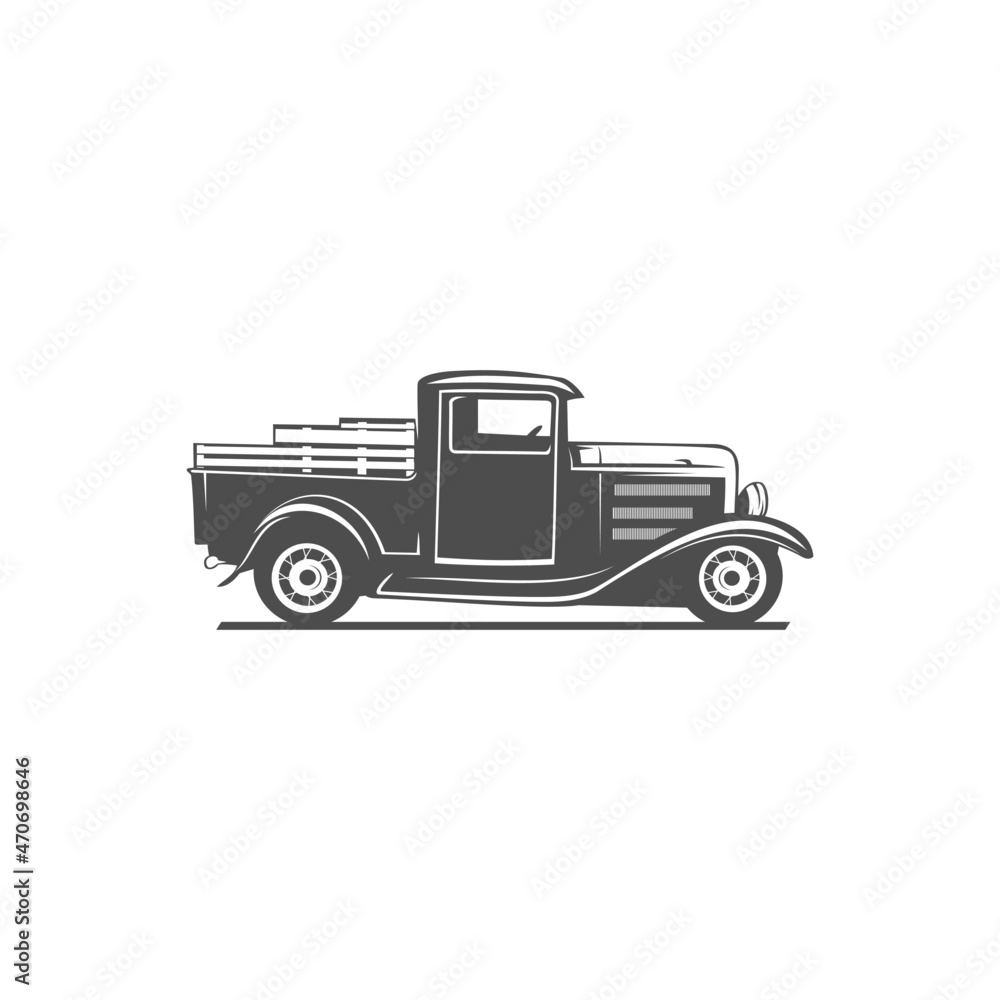 pickup truck silhouette classic - obrazy, fototapety, plakaty 