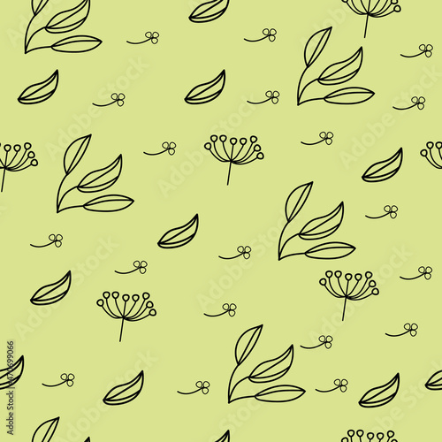 Berry leaves pattern. Light green background.