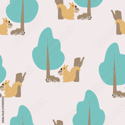 Cute woodland animals, seamless pattern design perfect to use on the web or in print