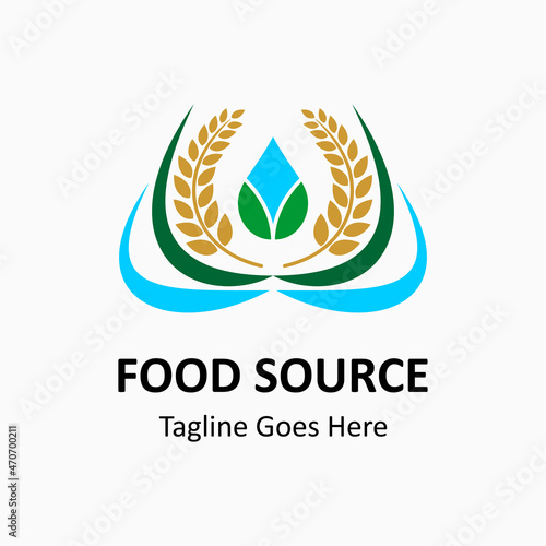 vector logo for food, wheat or rice icon and water drop. rice, wheat and water drop vector logo template. food source illustration