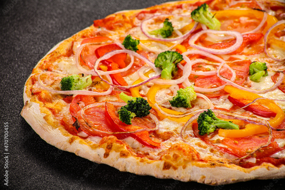 Vegetarian pizza with vegetables and cheese Vegetarian pizza with vegetables and cheese
