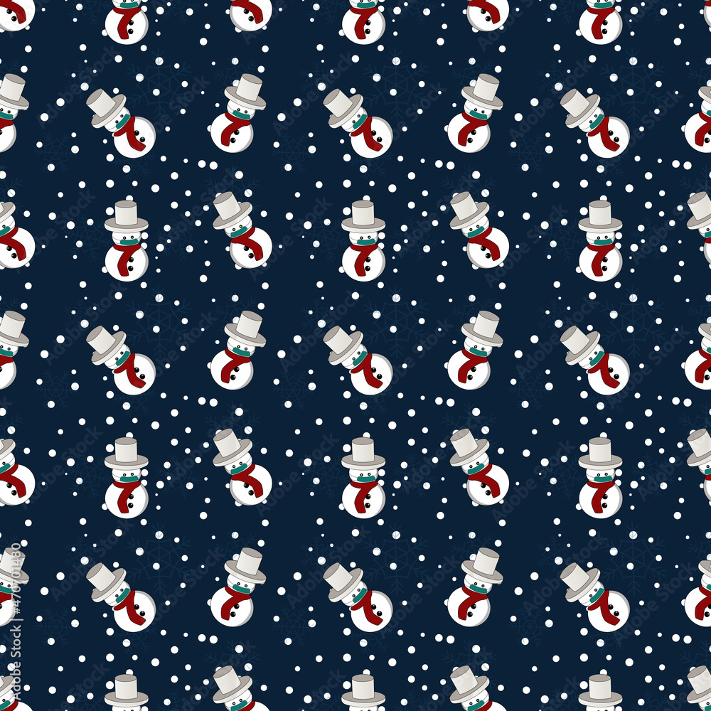 Christmas theme vector repeat pattern created with objects like snowman, snowflake and snowfall, Hand drawn vector repeat pattern for textile, fabric, gift wrapper, cloths, wallpaper and banner. Christmas theme vector repeat pattern created with objects like snowman, snowflake and snowfall, Hand drawn vector repeat pattern for textile, fabric, gift wrapper, cloths, wallpaper and banner.