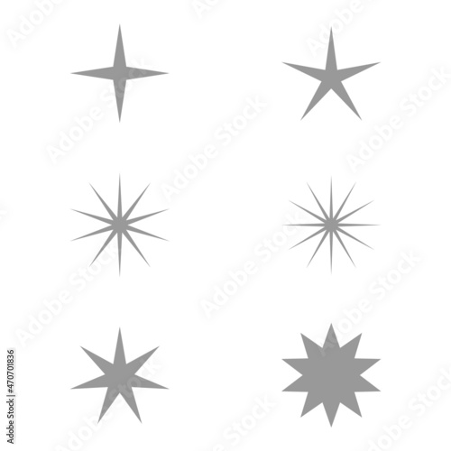 shiny star set with different shape isolated on white background for festive graphic design element