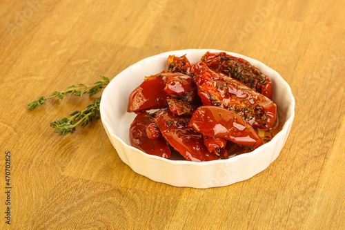 Sun-dried natural Italian tomato in the bowl